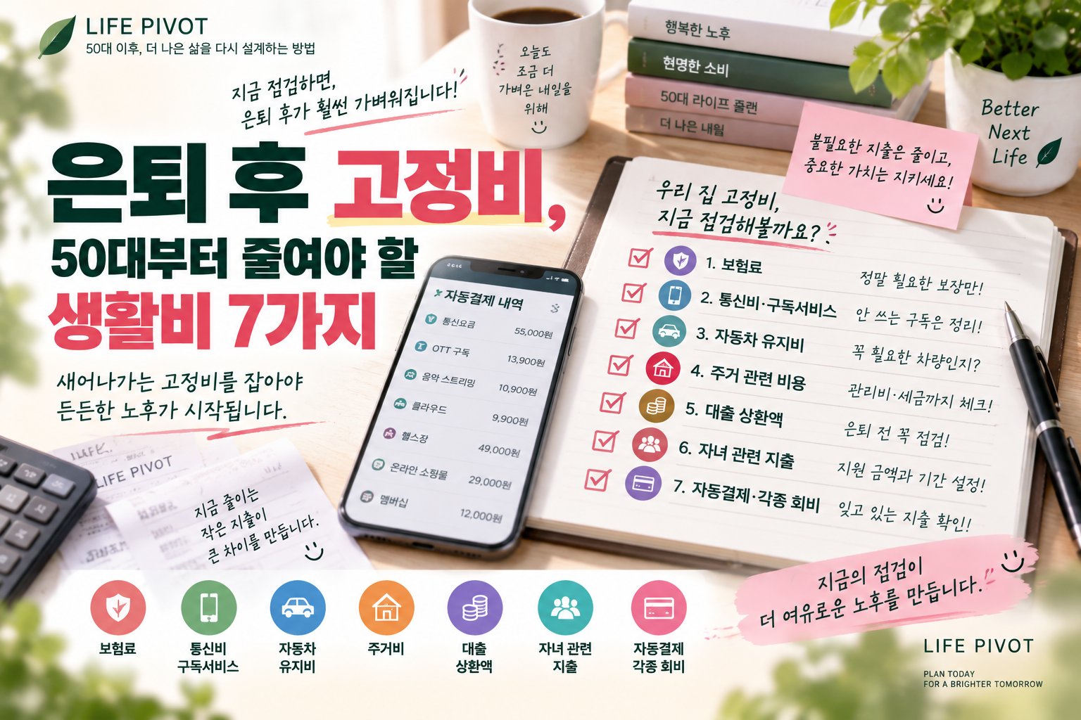 은퇴 후 고정비를 줄이기 위해 50대부터 점검해야 할 생활비 7가지